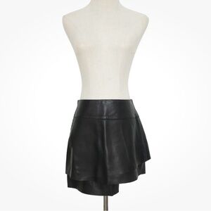 Helmut Lang Black Leather Asymmetrical Mini Skirt